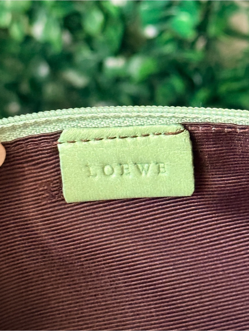 LOEWE Green Leather Anagram Zip Pouch - Picture 8 of 8